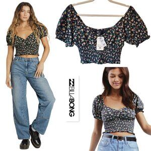 NWT BILLABONG Love Song Daisy Print Boho Crop Top Womens Medium